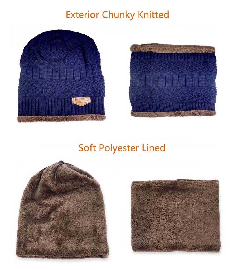 HINDAWI Slouchy Beanie Scarf Gloves Set for Women Men Warm Skull Cap Scarves Touch Screen Mittens Navy - Image 3
